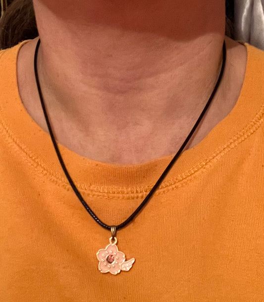 Flower with Angel Wing Pendant Necklace